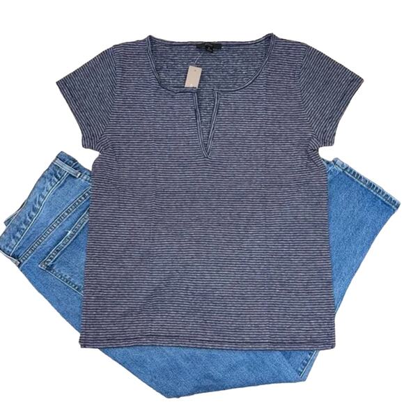 NWT J. Crew Split Neck Navy Stripe Split Neck Tee - SIZE SMALL - Picture 1 of 6